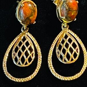 Mojave Orange Turquoise 14K YG Over Sterling Silver Dangle Earrings TGW 3.68 cts
